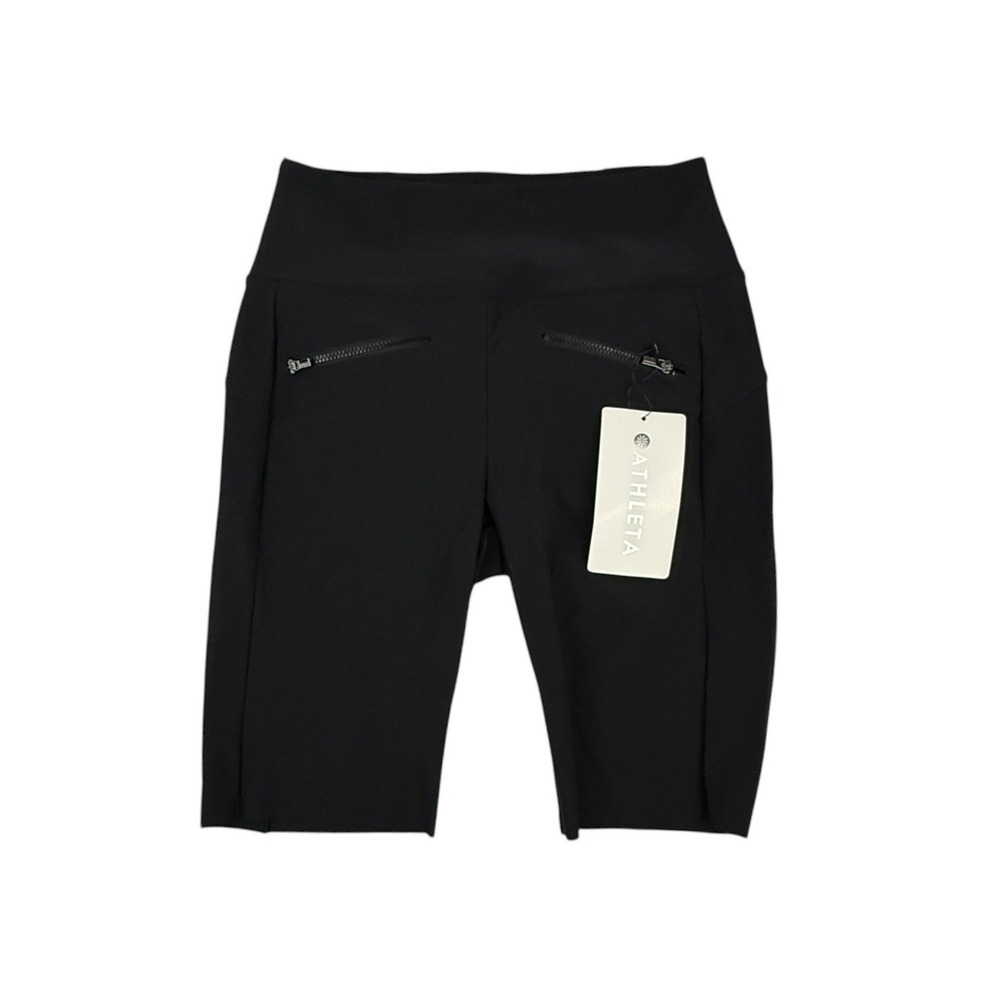 Athleta Stellar Bike Short Women XXS Black Activewear High Rise Zip Pockets NWT